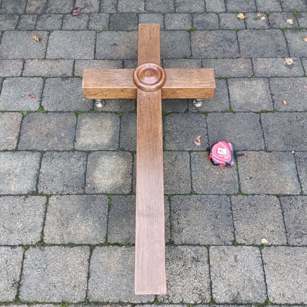 Very Rare Teak Church Funeral Cross with Brass Feet to rest on the Coffin at a Funeral. - Image 2