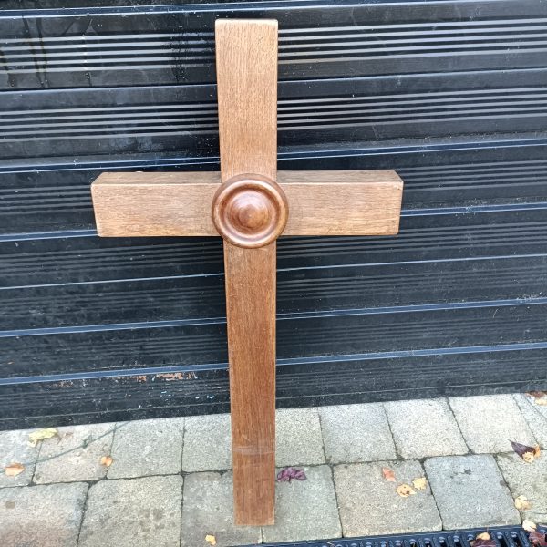 Very Rare Teak Church Funeral Cross with Brass Feet to rest on the Coffin at a Funeral. - Image 4