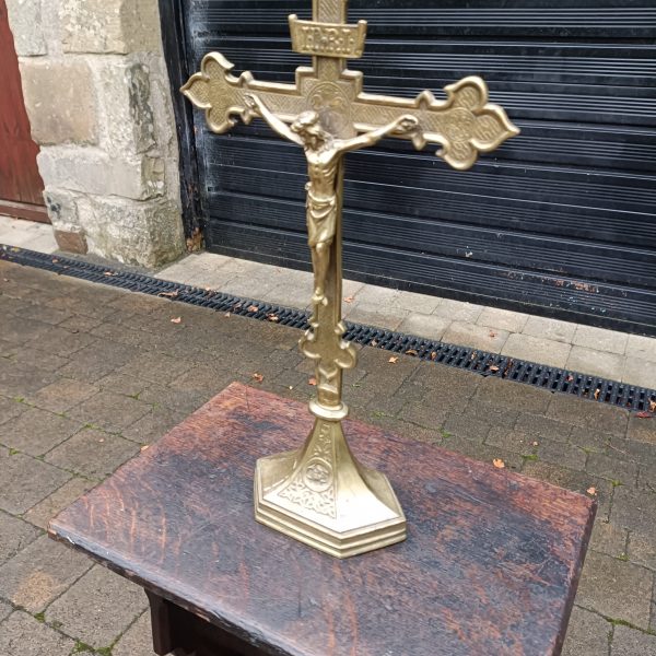 French Victorian Brass Alter Crucifix .17 ins x 9 ins. - Image 2