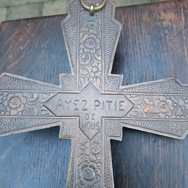 French Art Deco Brass and Copper Crucifix C 1930s. - Image 4