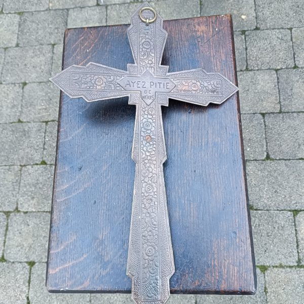 French Art Deco Brass and Copper Crucifix C 1930s. - Image 3