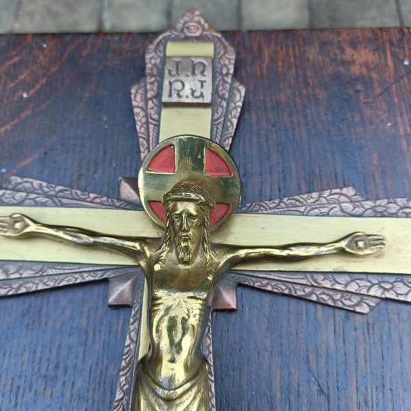 French Art Deco Brass and Copper Crucifix C 1930s. - Image 5