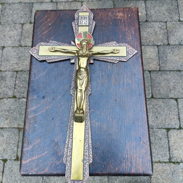 French Art Deco Brass and Copper Crucifix C 1930s. - Image 2