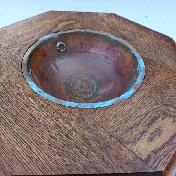 Amazing Large Church Baptism Pine Font. C 1880.Original Copper Water Bowl. - Image 6
