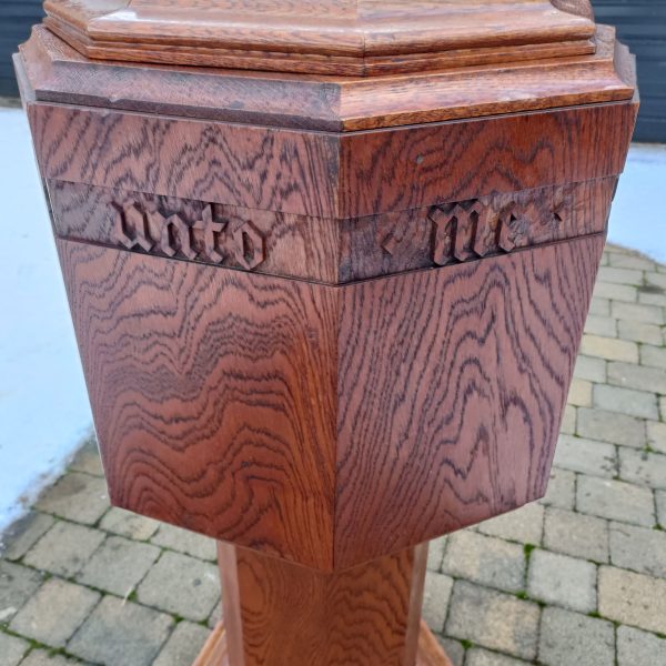 Amazing Large Church Baptism Pine Font. C 1880.Original Copper Water Bowl. - Image 3