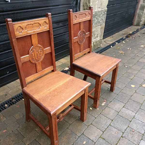 A Pair of Solid Oak Ornate Carved Church Chairs.No Wobbles. C 1895. - Image 2