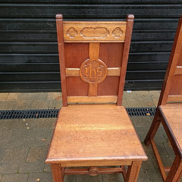 A Pair of Solid Oak Ornate Carved Church Chairs.No Wobbles. C 1895. - Image 4