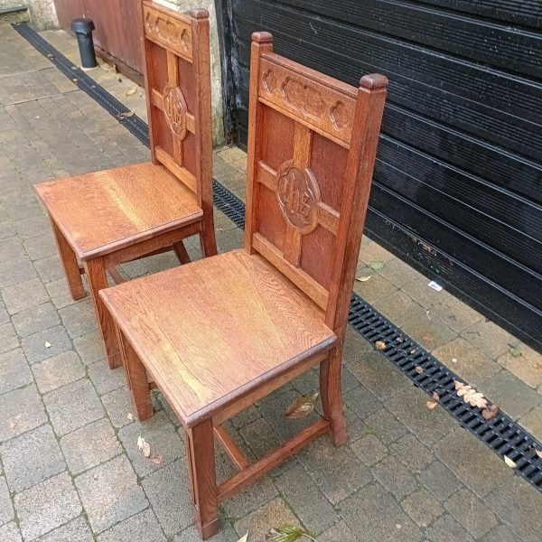 A Pair of Solid Oak Ornate Carved Church Chairs.No Wobbles. C 1895. - Image 7