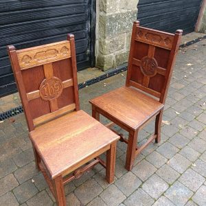 A Pair of Solid Oak Ornate Carved Church Chairs.No Wobbles. C 1895.