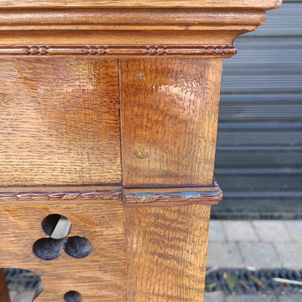 Oak Church Gothic Side Table.Sturdy. Heavy. C1890 - Image 3