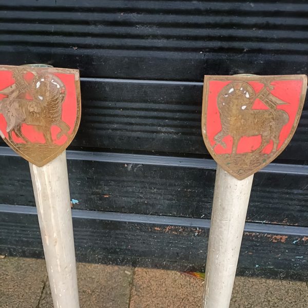 A Pair of Church Hand Procession Candle Holders. Wood and Brass. - Image 7