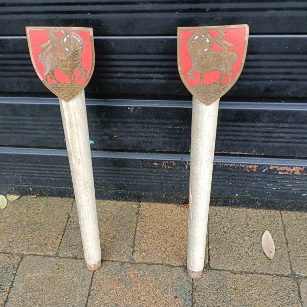 A Pair of Church Hand Procession Candle Holders. Wood and Brass. - Image 6