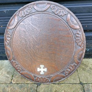 Church Holy Communion Oak Bread Plate. Silver Coloured Cross insert.