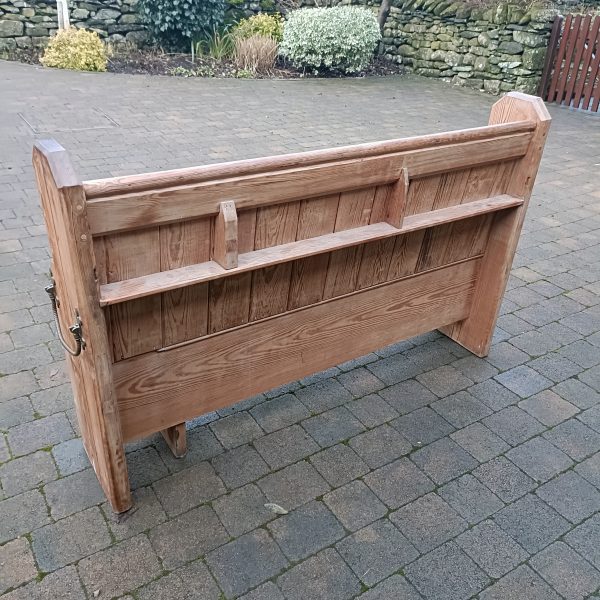 Pitch Pine Church Pew. C 1880. Original Brass Unbrella Handles. - Image 5