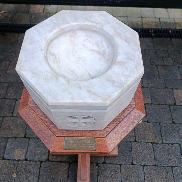 Church Pine and Carved Marble Font. - Image 3
