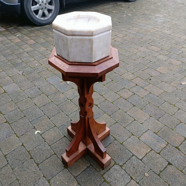Church Pine and Carved Marble Font. - Image 4