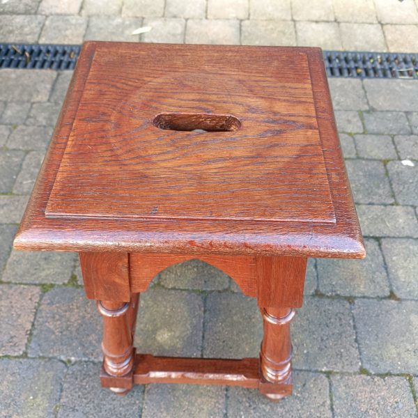 Church  Solid Oak Stool with cut out handle. C1895 - Image 4