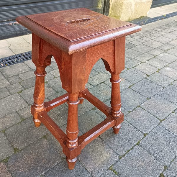 Church  Solid Oak Stool with cut out handle. C1895 - Image 2