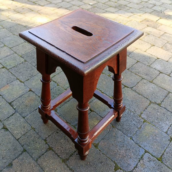 Church  Solid Oak Stool with cut out handle. C1895 - Image 6