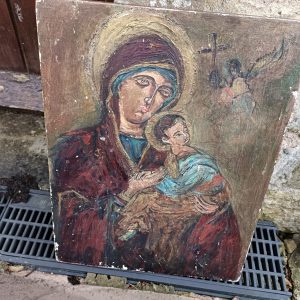 Religious  Double Sided Painted Icon.One side Mary and Child. The other side an Elizabethan Portrait.