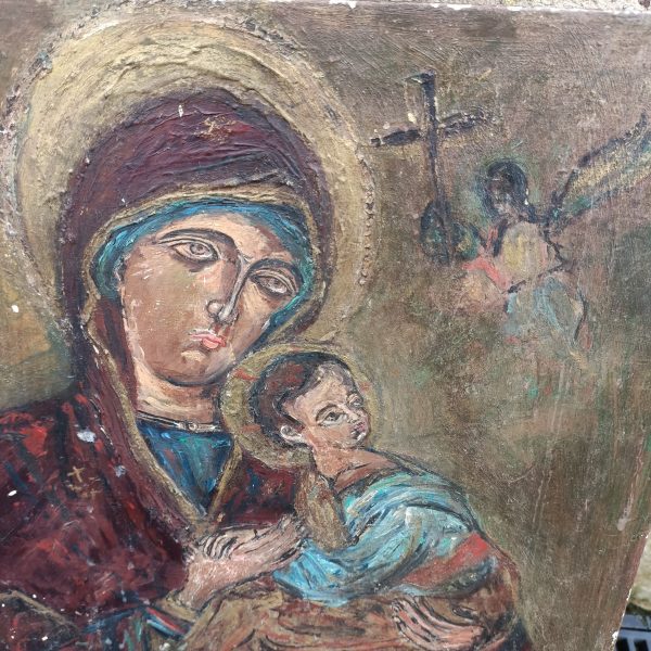 Religious  Double Sided Painted Icon.One side Mary and Child. The other side an Elizabethan Portrait. - Image 2