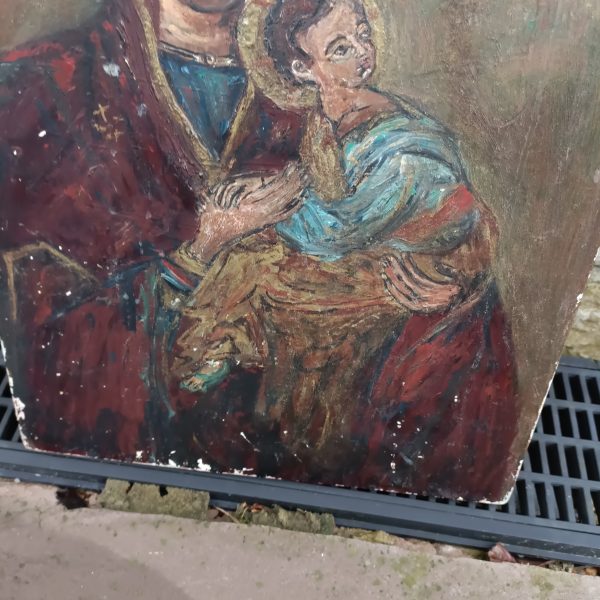 Religious  Double Sided Painted Icon.One side Mary and Child. The other side an Elizabethan Portrait. - Image 3