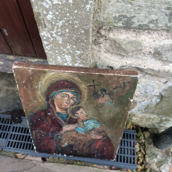 Religious  Double Sided Painted Icon.One side Mary and Child. The other side an Elizabethan Portrait. - Image 7