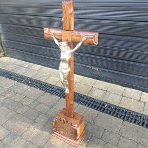 Large Church Alter Crucifix with metal Jesus. Russian or maybe Polish.