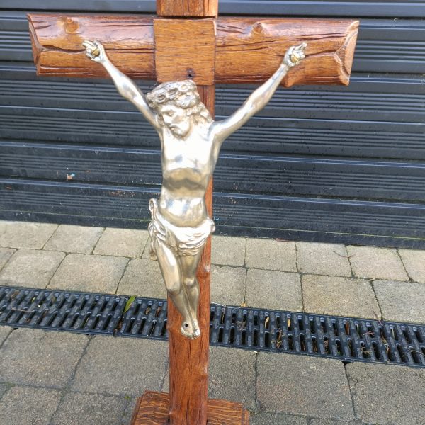 Large Church Alter Crucifix with metal Jesus. Russian or maybe Polish. - Image 4