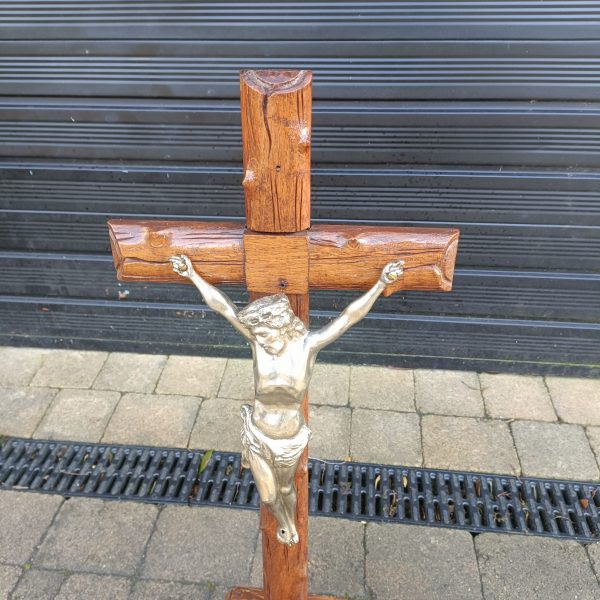 Large Church Alter Crucifix with metal Jesus. Russian or maybe Polish. - Image 5