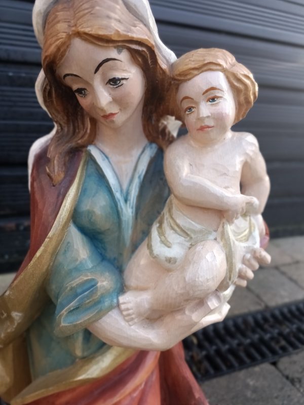 Large Mary and Child Wooden Statue. Believe Romainian. - Image 3