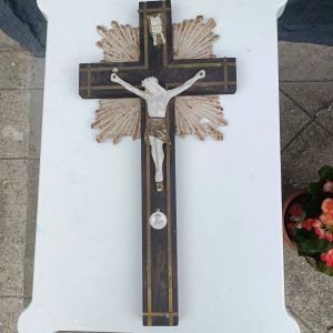 Large French Unusual Crucifix.Some brass stringing missing.