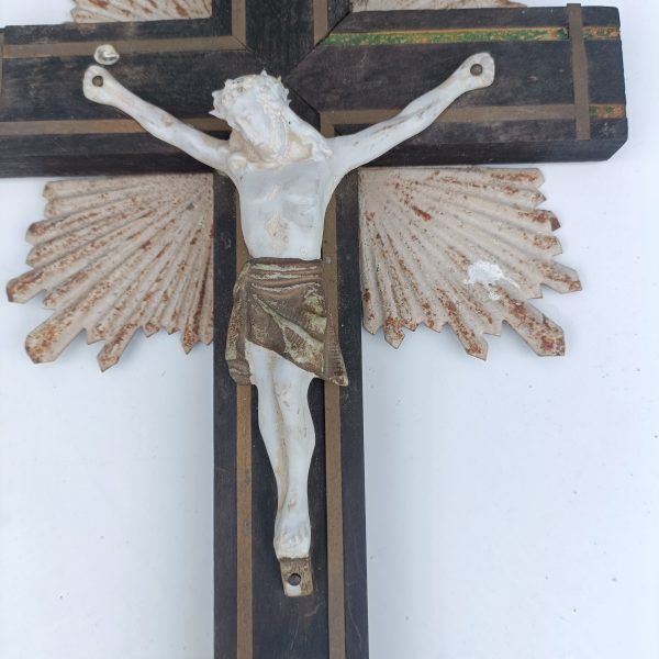 Large French Unusual Crucifix.Some brass stringing missing. - Image 2