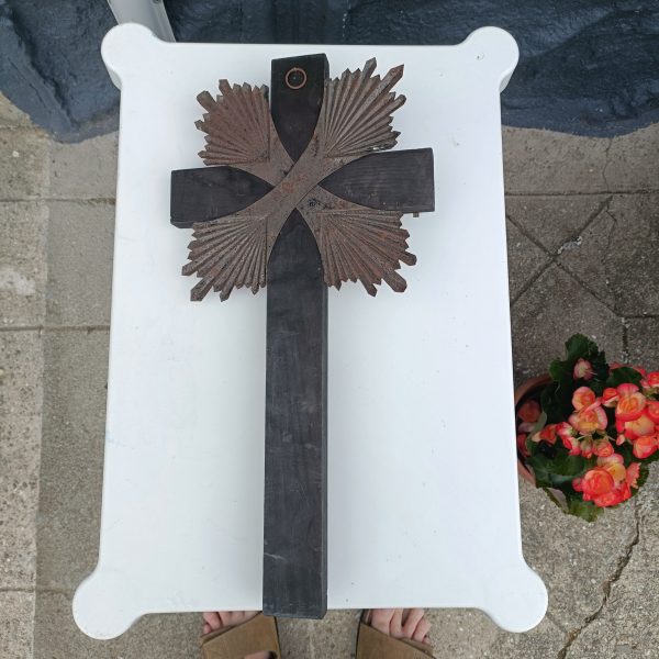 Large French Unusual Crucifix.Some brass stringing missing. - Image 5