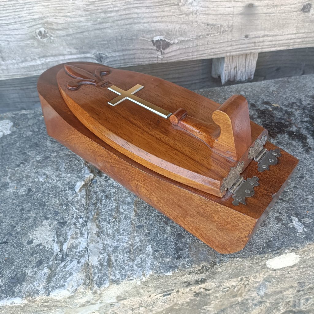 Church Stoup for holy water. Oak. Metal Cross.