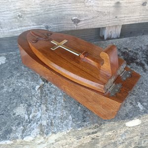 Church Stoup for holy water. Oak. Metal Cross.