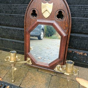 Oak Church Mirror with heavy church brass Sconces