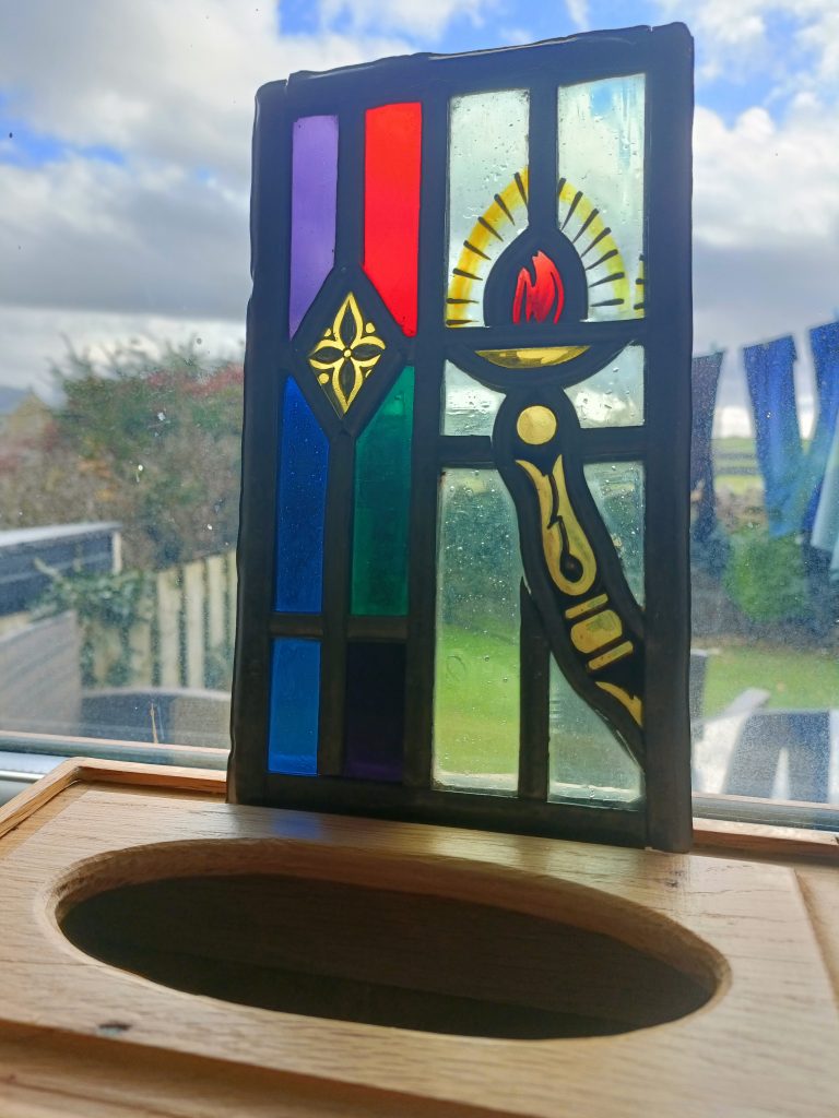 Hand painted Hardman Stain glass sample