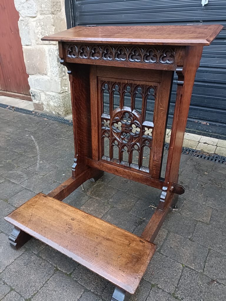 Gothic Revival English Oak C1880 Church Prayer Kneeler with desk.