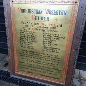 Large Brass Framed C1910 Foundation Plaque. Commemorative. From Perkinsville Wesleyan Church.