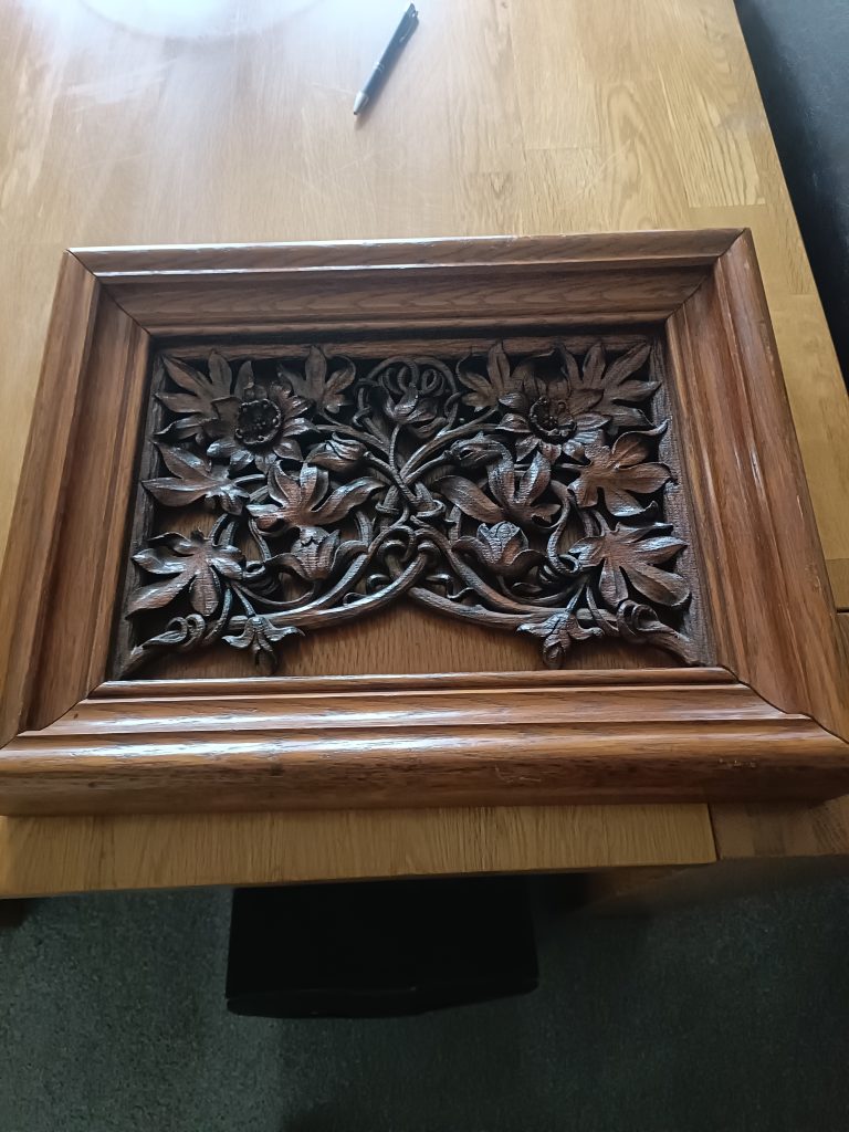 Carved Oak Wooden Architectual or Decorative Panel. Framed. Late 19th Century.